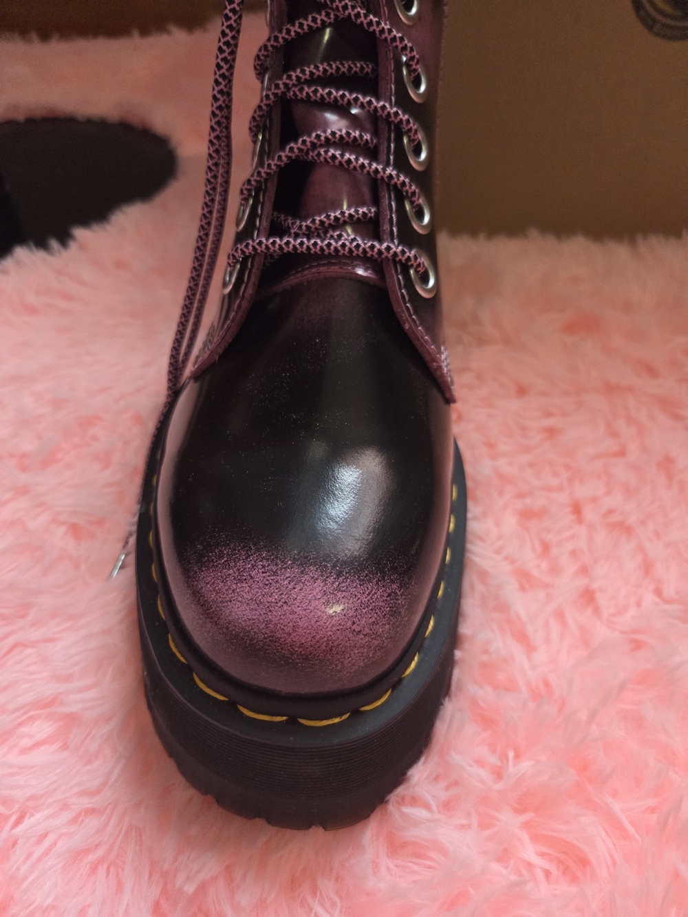 Dr. Martens Women's Glossy Plum Lace-Up Platform Boots - Picture 4 of 9